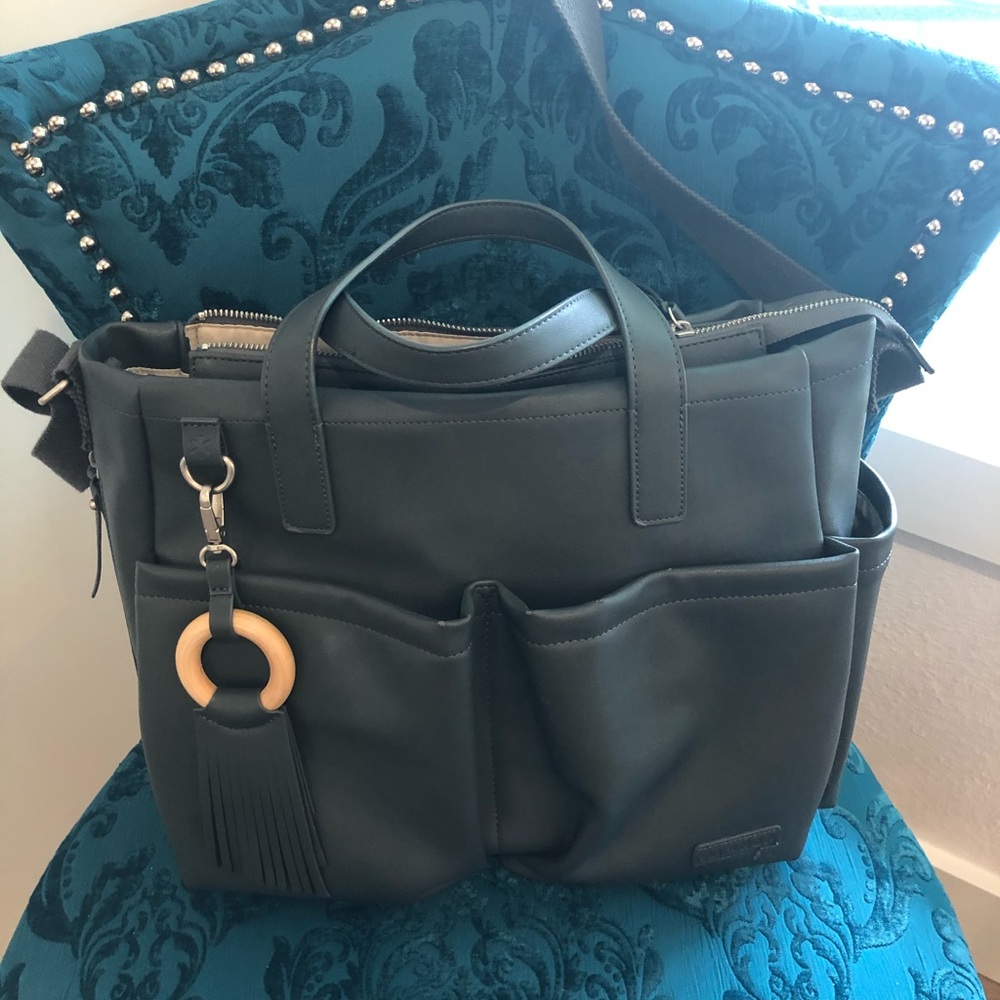 Skip Hop gray leather diaper bag